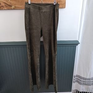 Green ribbed flare pants
